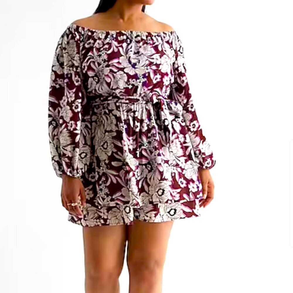 Express Floral Off The Shoulder Tie Waist Ruffle Romper Size XL